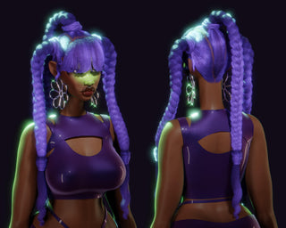 A person of African origin with purple braids