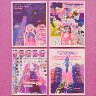 Poster images of Clark Wood's show against a pink background